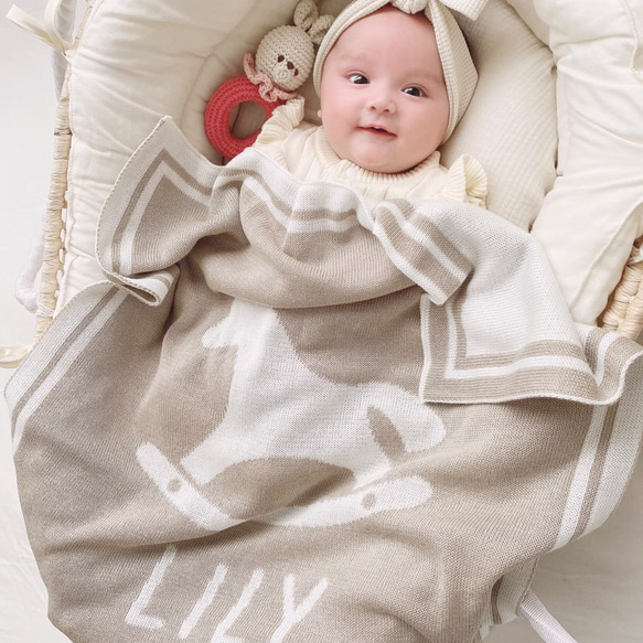 お名前入り ブランケット・木馬・縦タイプ【お名前・誕生日】出産祝い