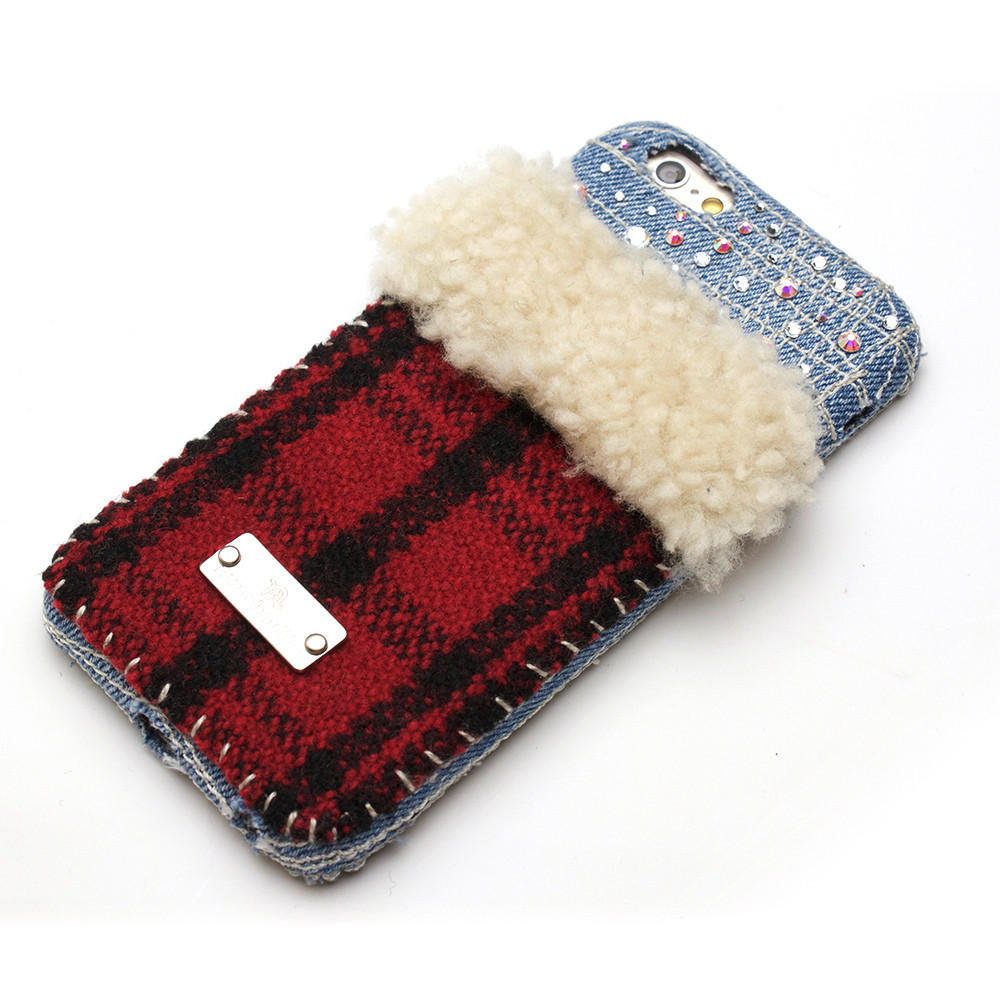 再販 残り1点 - ムートン&チェック&スワロフスキースマホケースVirgo - iPhone17ProMAXほか