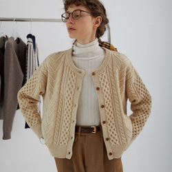立体的な編み地 アランニット ウール混セーター/カーディガン【秋春冬
