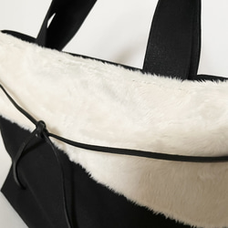 上質エコファー　帆布バッグ　本革ヒモ飾り付き　アイボリー 6枚目の画像