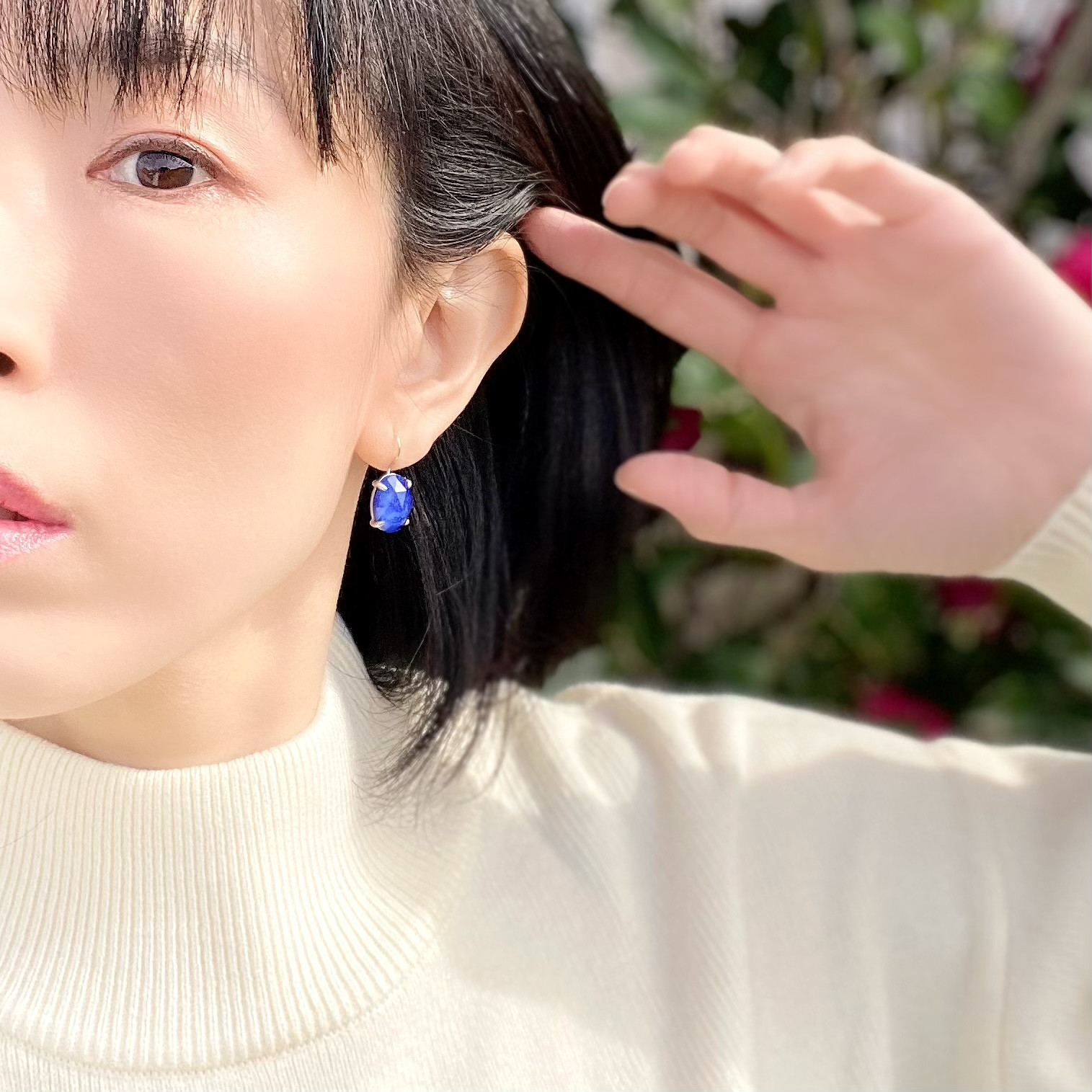 天体観測 フックピアス 〜ラピスラズリとクォーツ〜