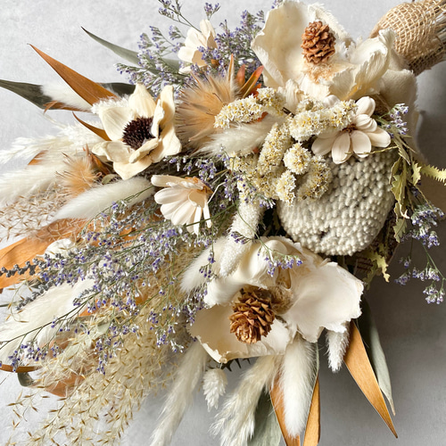 パームフラワーとバンクシアのドライフラワースワッグ/ミニブーケ