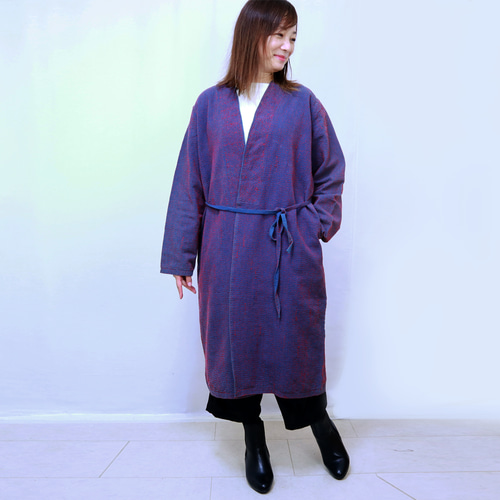 極美品 藤色ブルー シルク 絹100%  Aラインスプリングコート  9〜15号