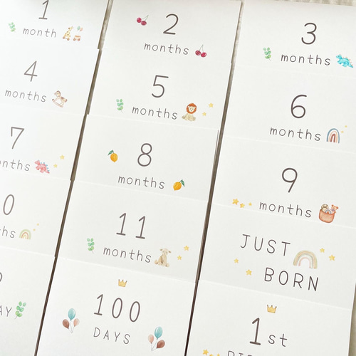 マンスリーカード 月齢カード 足形 手形 Babyイラスト はがき