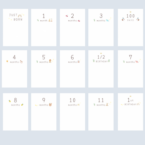 マンスリーカード　月齢カード　足形　手形　Babyイラスト　はがきサイズ 6枚目の画像
