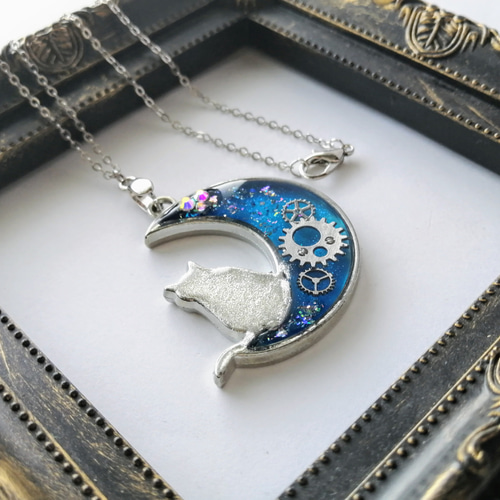 受注生産品 レジン * 月と飛ぶ猫 ラウンド型ネックレス shinei-sw.jp