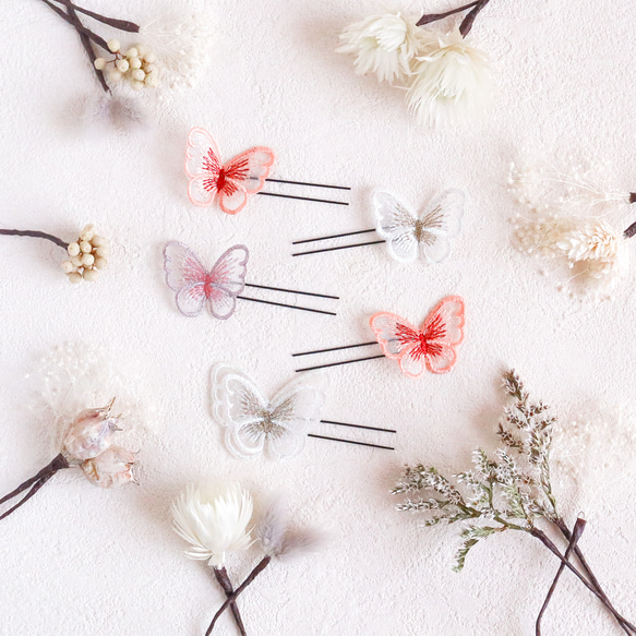 ちょうちょの髪飾り(橙系アソート) 1枚目の画像