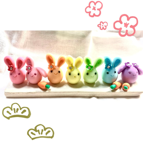 ☆パステルレインボーうさぎちゃん(受注生産) 樹脂粘土 置物