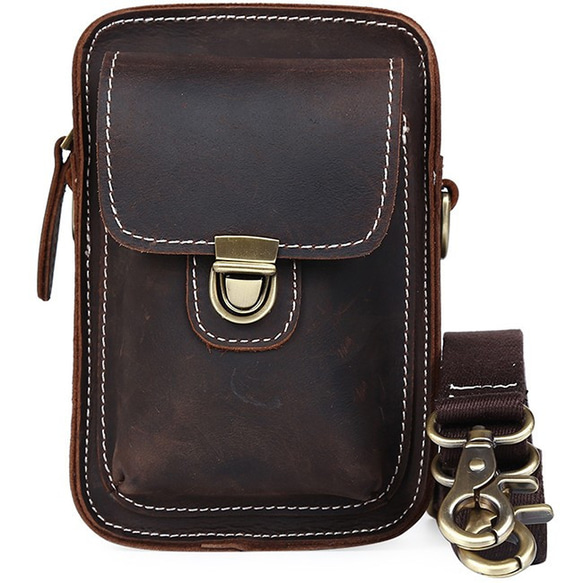 レトロ調 カラビナあり 本革 ウエストバッグ メンズ ベルトポーチ 2WAY