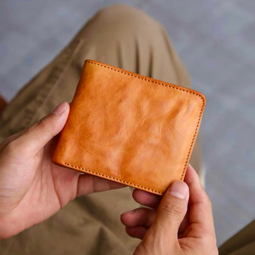 ナチュラルレザー】シュリンクレザー 二つ折り財布 薄型マネークリップ