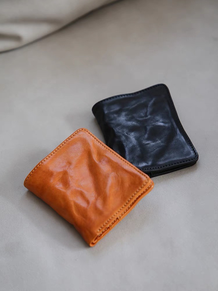 【ナチュラルレザー】シュリンクレザー 二つ折り財布 薄型マネークリップ 本革コンパクト財布 小銭入れ付