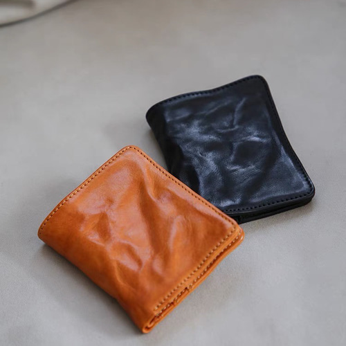 ナチュラルレザー】シュリンクレザー 二つ折り財布 薄型マネークリップ