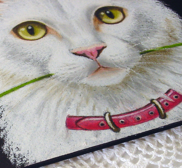 「踊る？」の白ネコさん・キラキラ目・ゴージャス・ふわふわ・原画・一点物・パステル画・上品・高貴・ターキッシュアンゴラ 3枚目の画像