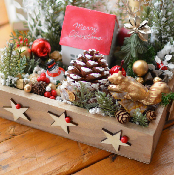 クリスマス・ミニチュアアレンジメント・ウッドボックスにクリスマスを 