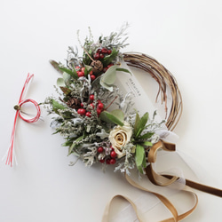 【送料無料】Creema限定 お正月飾りにもなるナチュラルリース アンティーク ドライフラワーリース クリスマス 5枚目の画像