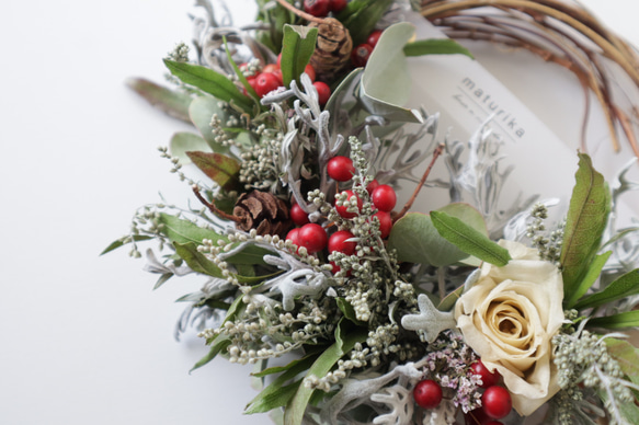 【送料無料】Creema限定 お正月飾りにもなるナチュラルリース アンティーク ドライフラワーリース クリスマス 3枚目の画像