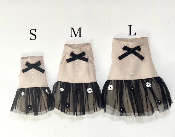 【犬ドレス】イタリア小花付き　チュールスカート　パール飾り　❤️おしゃれお出かけドレス　SML 受注生産 5枚目の画像