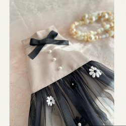 【犬ドレス】イタリア小花付き　チュールスカート　パール飾り　❤️おしゃれお出かけドレス　SML 受注生産 3枚目の画像