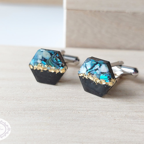 再販》螺鈿細工風 カフスボタン［六角形（ヘキサゴン）］ タイピン