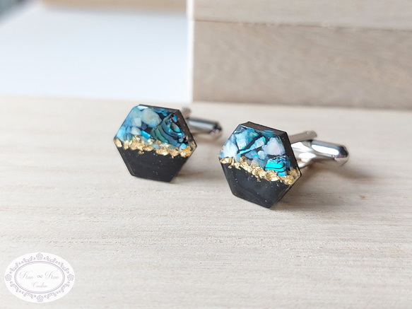 再販》螺鈿細工風 カフスボタン［六角形（ヘキサゴン）］ タイピン