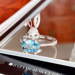 「うさぎ」K18 1.23ct天然サンタマリアアクアマリン　天然ダイヤモンド　リング　和名藍玉 3月誕生石　可愛い　干支 3枚目の画像
