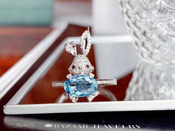 天然大粒 一粒 アクアマリン 2.0ct ダイヤ リング 指輪 K18