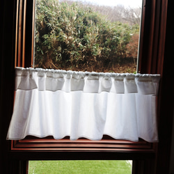 ホワイトコットン♪リボンアップカフェカーテン 横114cm×縦60cm