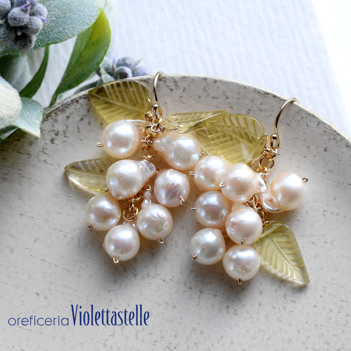 14kgf アコヤのピアス、繭玉に見立てて 垂墜耳環 violettastelle 的