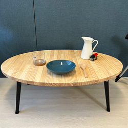 送料無料】 ローテーブル 楕円形 90cm 60cm スギ 縦柄 折りたたみ脚