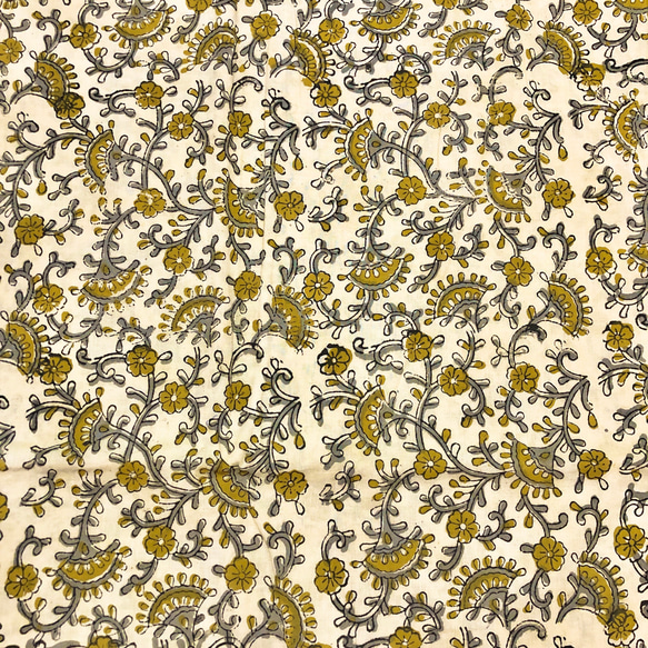 [50 公分單位] Kinari 黃棕色花印度 Bagloo 手工塊印花織物紡織品 第3張的照片