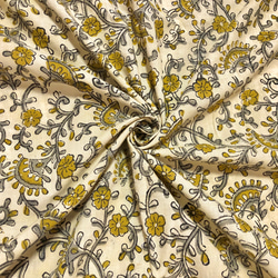 [50 公分單位] Kinari 黃棕色花印度 Bagloo 手工塊印花織物紡織品 第1張的照片