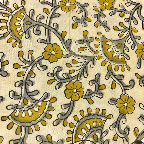 [50 公分單位] Kinari 黃棕色花印度 Bagloo 手工塊印花織物紡織品 第2張的照片