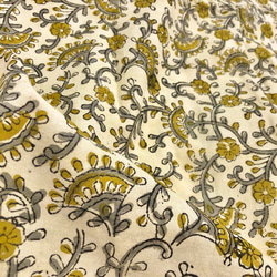 [50 公分單位] Kinari 黃棕色花印度 Bagloo 手工塊印花織物紡織品 第5張的照片