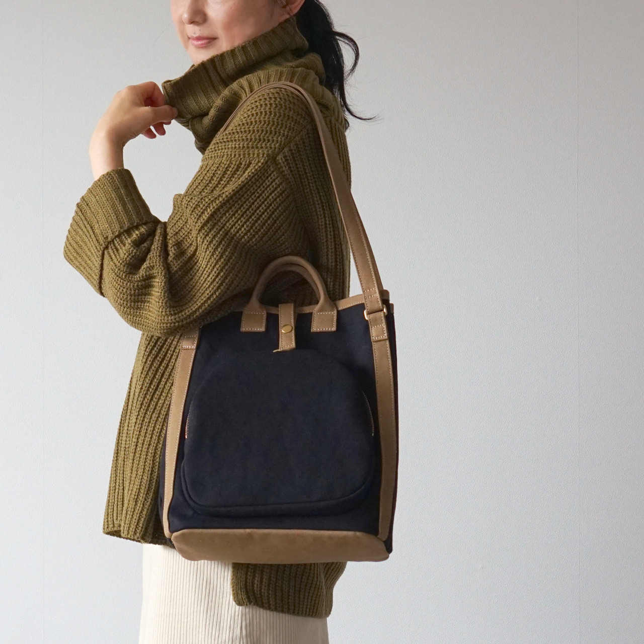 ワラビー / ブラック × ブラウンベージュ 【受注制作】【2way】 Trocco 帆布バッグ