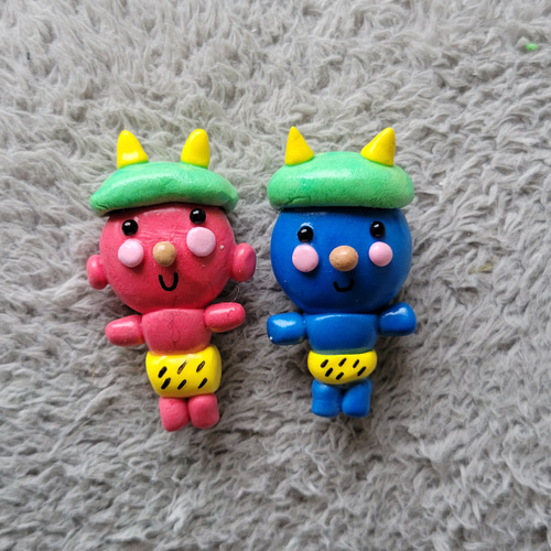 赤鬼ちゃんと青鬼ちゃんマグネット(樹脂粘土) マグネット