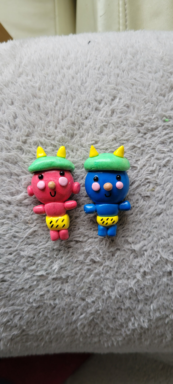 赤鬼ちゃんと青鬼ちゃんマグネット(樹脂粘土) マグネット