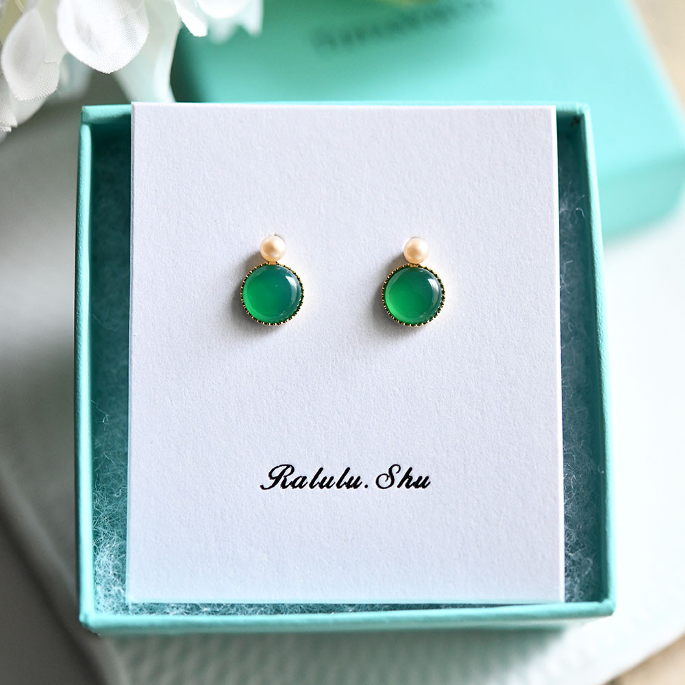 家族の絆を深める癒しの石　グリーンアゲート パールとラリマーの2wayピアス イヤリング