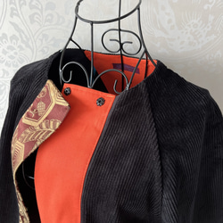 人気シリーズの再再販 コーデュロイ & アンティーク着物帯 オリエンタルショートコート 11枚目の画像
