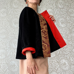 人気シリーズの再再販 コーデュロイ & アンティーク着物帯 オリエンタルショートコート 8枚目の画像