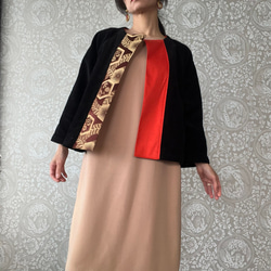人気シリーズの再再販 コーデュロイ & アンティーク着物帯 オリエンタルショートコート 7枚目の画像