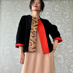 人気シリーズの再再販 コーデュロイ & アンティーク着物帯 オリエンタルショートコート 6枚目の画像