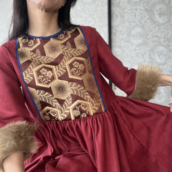 カラバリ豊富　大人かわいい アンティーク帯を使用した 季節のオリエンタルドレス(夏はリネンに変更可能) 9枚目の画像