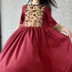 カラバリ豊富　大人かわいい アンティーク帯を使用した 季節のオリエンタルドレス(夏はリネンに変更可能) 5枚目の画像