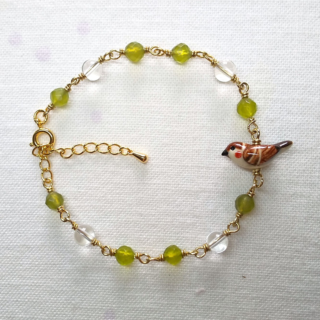 雀と天然石のブレスレット