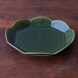 花大皿　緑色（織部） 2枚目の画像