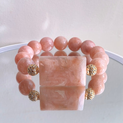 一点物　天然石　ハンドメイドブレス　アラシャン　マーブル　ピンク　ホワイト 一点物 天然石 ハンドメイドブレス アラシャン マーブル ピンク
