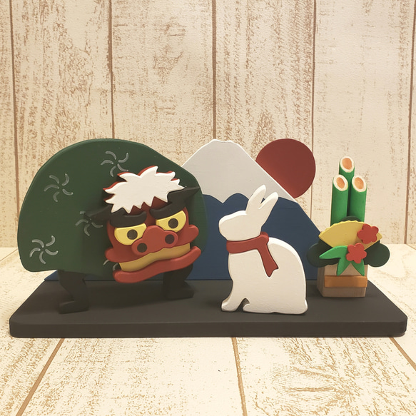 受注制作☆動物の変更も色変更も可能！お正月☆うさぎと獅子舞がいる