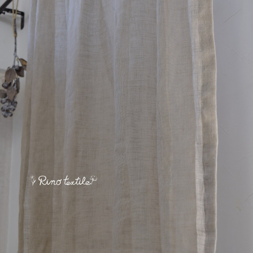 リネンカフェカーテン 裾ボビンレース付き カーテン リノテキスタイル