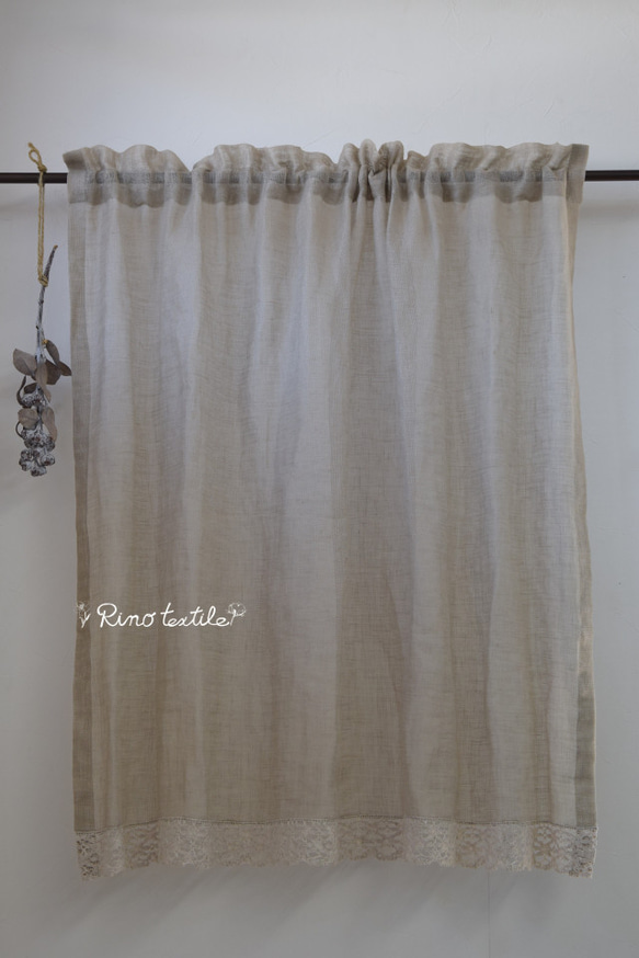 カフェカーテン✿❛りのまま❜レース✩.*˚ハンドメイド*:..。♡*゜ リネンカフェカーテン 裾ボビンレース付き カーテン リノテキスタイル