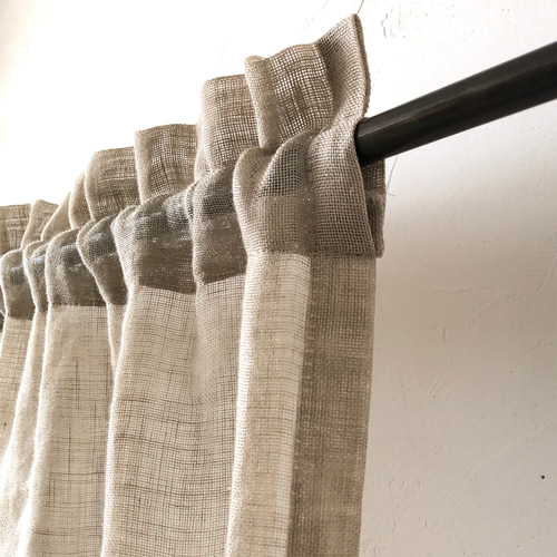 リネンカフェカーテン 裾ボビンレース付き カーテン リノテキスタイル